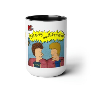 Beavis and Butthead MTV 1990s 2000s Rerto Classic throwback Two-Tone Coffee Mugs, 15oz