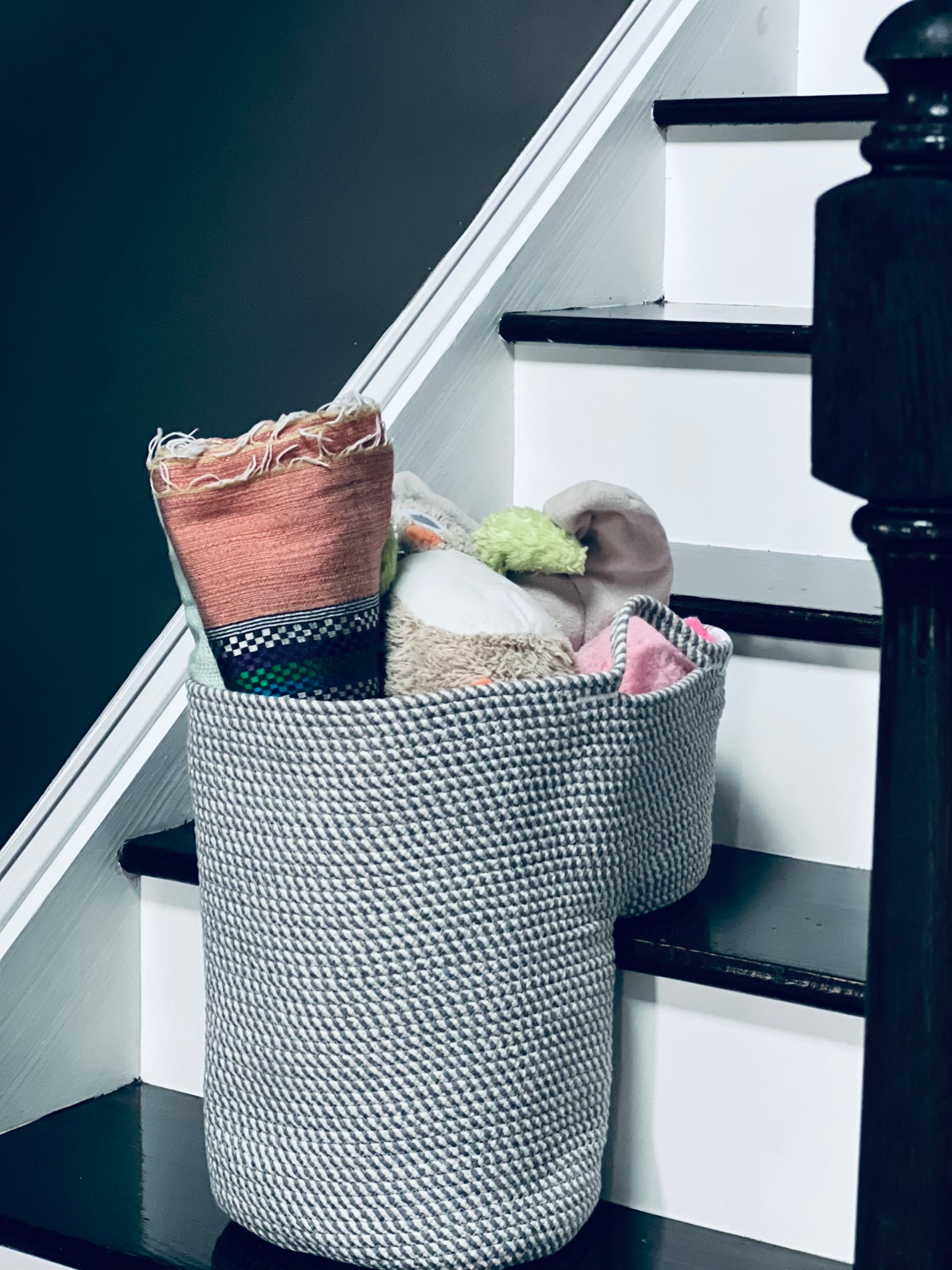 Stair Basket From Rope Stair Step Storage Woven Gray Neutral Etsy