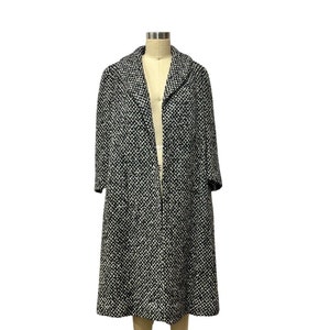 1950s Black & White Wool Coat | Vintage 1950s Wool Coat | 1950s Vintage Women&#39;s Coat | Vintage Outerwear