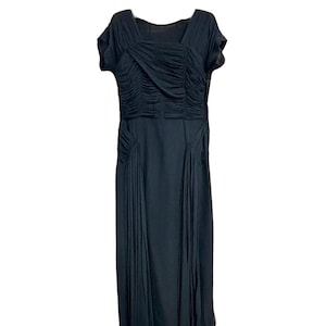 1940s Black Crepe Cascading Panels Gown | Vintage 1940s Black Evening Dress | 1940s Vintage Black Dress | Crepe Dress