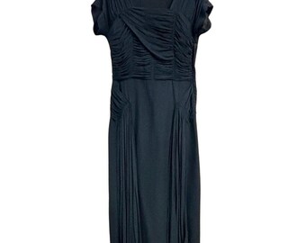 Vestido de crepé negro con paneles en cascada de los años 40 / Vestido de noche negro vintage de los años 40 / Vestido negro vintage de los años 40 / Vestido de crepé