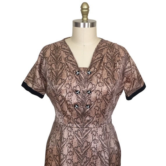 1940s Dress | Vintage 40s Taupe & Brown Crystal B… - image 3