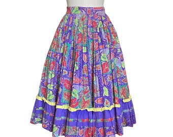 1950s Circle Skirt | Vintage 1950s Purple Chartreuse Leaf Print Circle Skirt | 1950s Vintage Purple Circle Skirt | Vintage Leaf Print Skirt