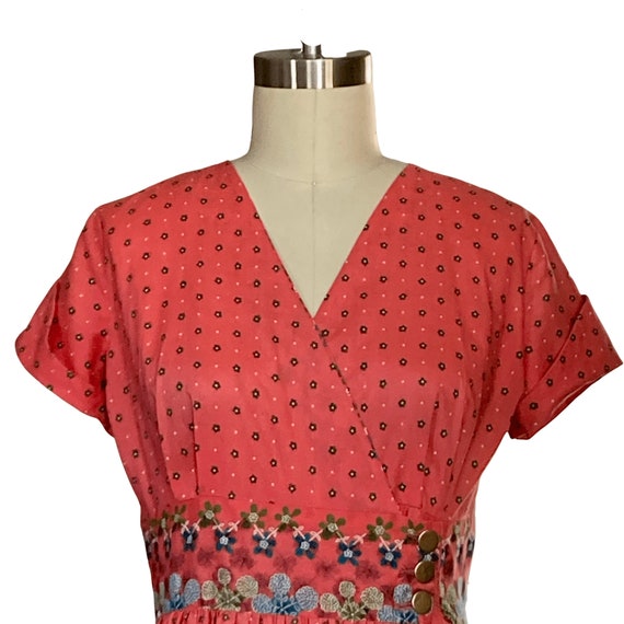 1950s Dress | Vintage 50s Hot Coral Pink Floral C… - image 3