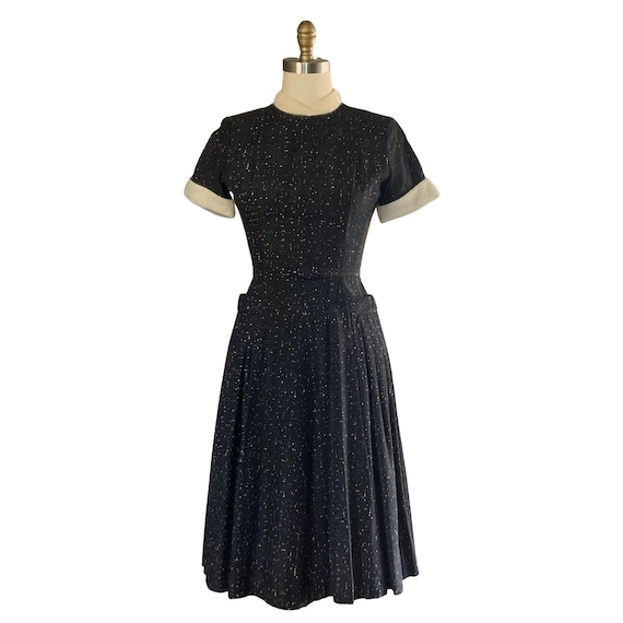 1950s Black Dress | Vintage 50s Splattered Polish… - image 1