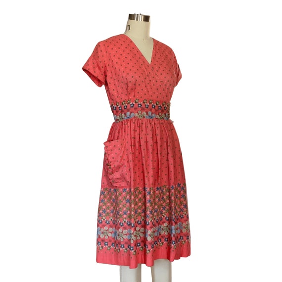 1950s Dress | Vintage 50s Hot Coral Pink Floral C… - image 2