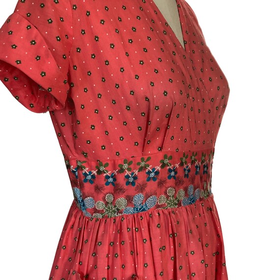 1950s Dress | Vintage 50s Hot Coral Pink Floral C… - image 6