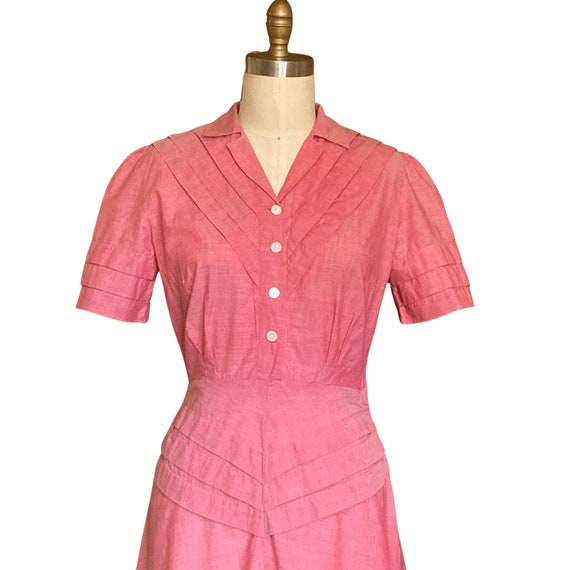 1940s Dress | Vintage 40s Red Chambray Day Dress … - image 5