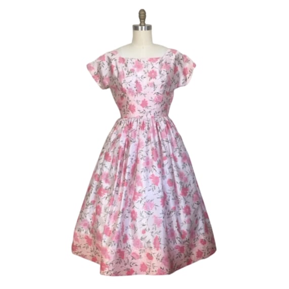 Vintage Louis Féraud Hot Pink Textured Floral Silk Dress, Circa