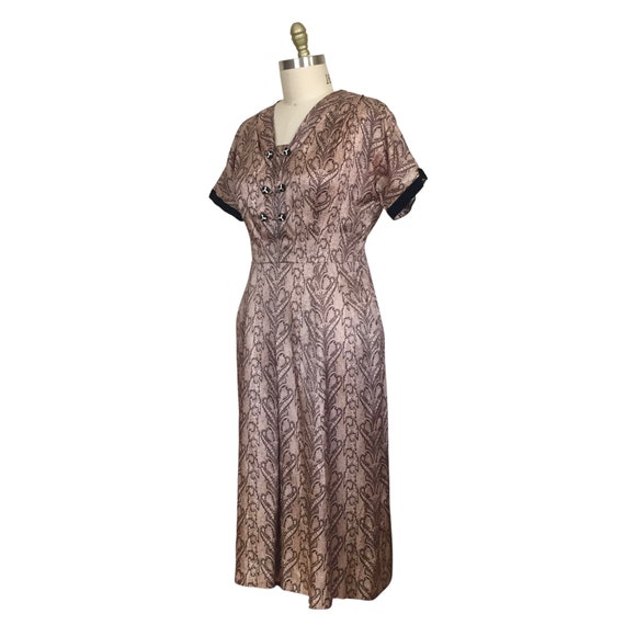 1940s Dress | Vintage 40s Taupe & Brown Crystal B… - image 2