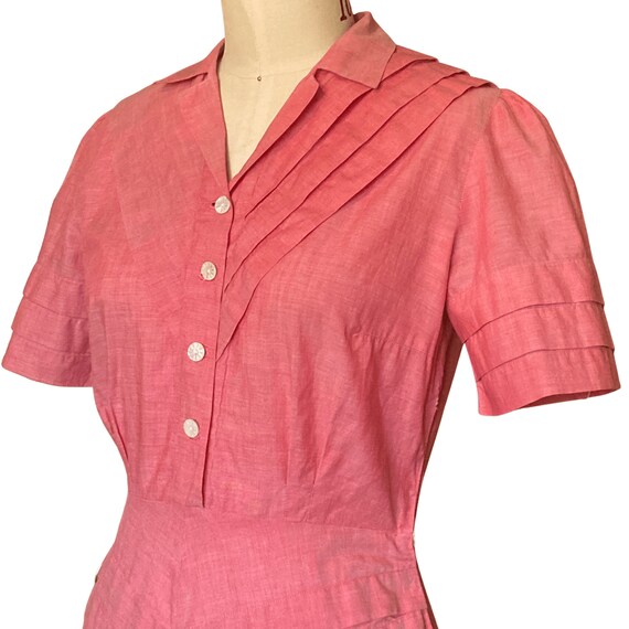 1940s Dress | Vintage 40s Red Chambray Day Dress … - image 6