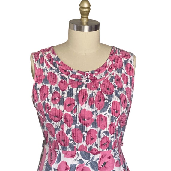 1950s Dress | Vintage 50s Hot Pink Floral Rhinest… - image 3