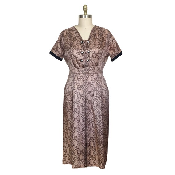 1940s Dress | Vintage 40s Taupe & Brown Crystal B… - image 1