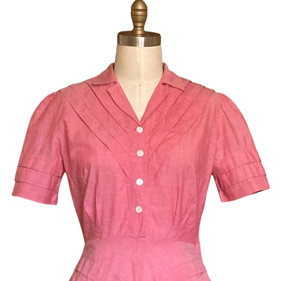 1940s Dress | Vintage 40s Red Chambray Day Dress … - image 3