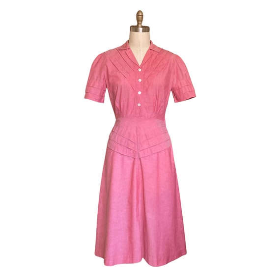 1940s Dress | Vintage 40s Red Chambray Day Dress … - image 1