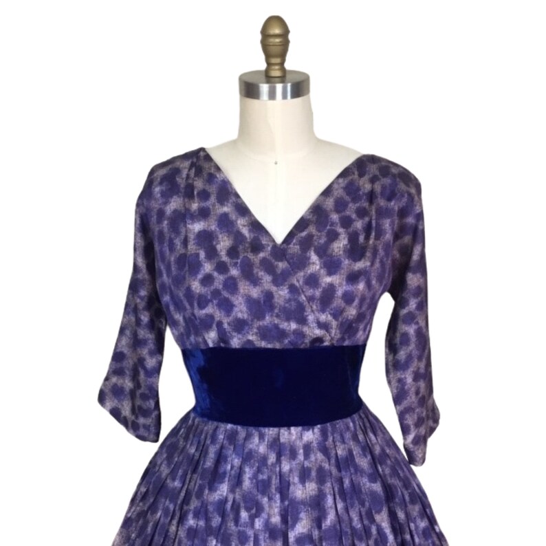 1950s Vintage Purple Cheetah Cocktail Dress