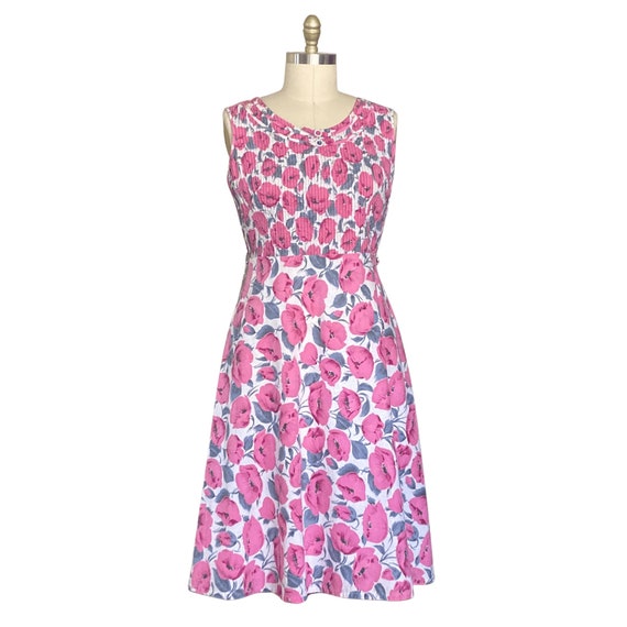 1950s Dress | Vintage 50s Hot Pink Floral Rhinest… - image 1