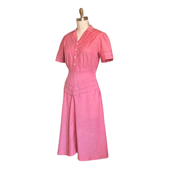 1940s Dress | Vintage 40s Red Chambray Day Dress … - image 2