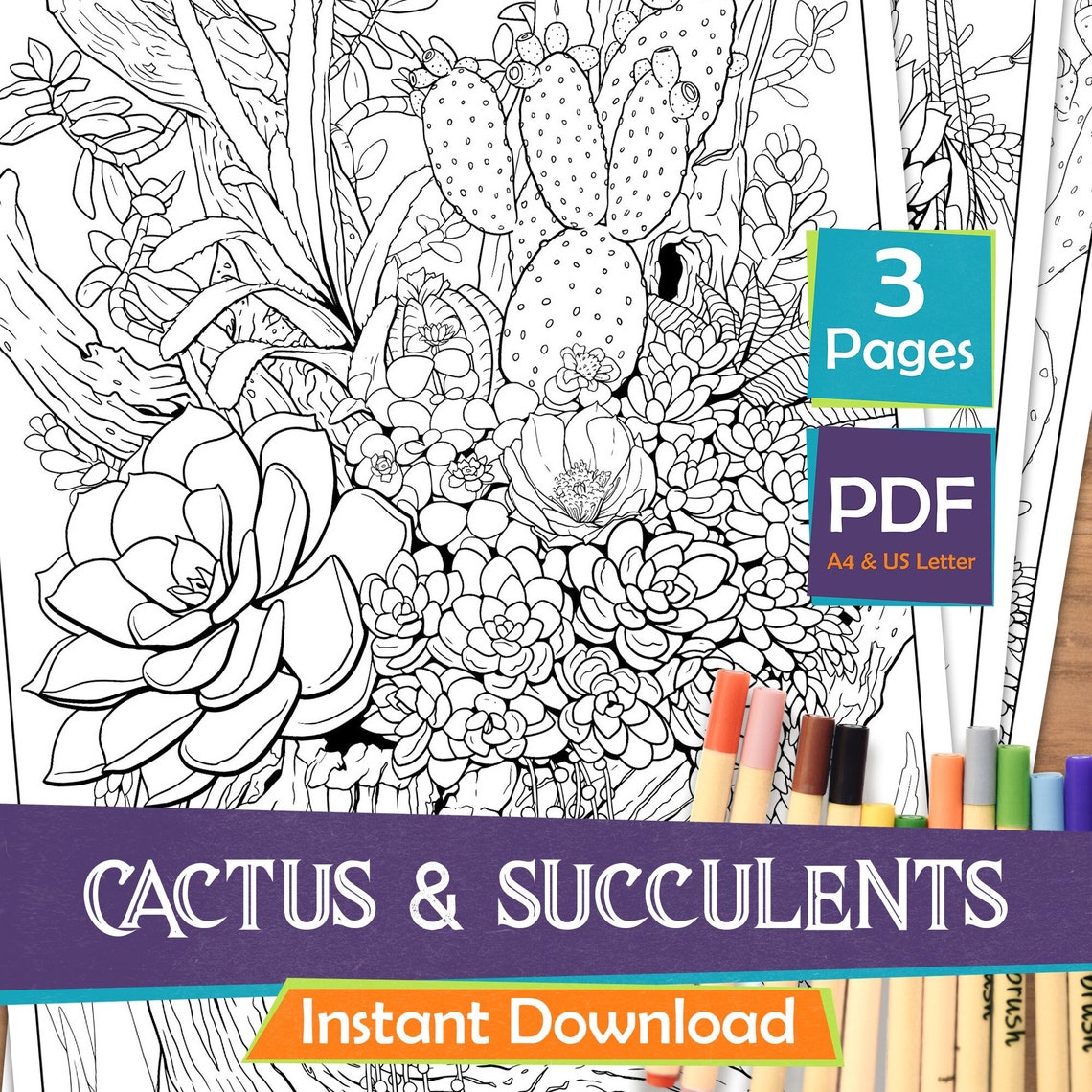 Printable Adult Colouring Pages | Cactus &amp; Succulents | Digital ...