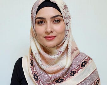 Sofia Hijab – Geometric Elegance - Soft & Breathable Printed Scarf | Ramdan Hijab