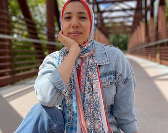 Islamic Pattern Chiffon Hijab, Orange Modest Scarf