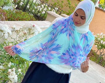Pastel Floral Chiffon Hijab: Soft Breeze Lightweight Headscarf