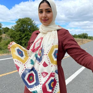 Taj Chiffon Hijab – Minimalist Geometric Print Scarf | Soft Lightweight Hijab | Pattern Hijab | Modest Fashion