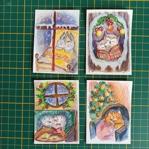Set di carte ACEO Dipingere inverno, arte ad acquerello ACEO Artist Trading Card stampe originali arte ad acquerello vintage ornamenti natalizi