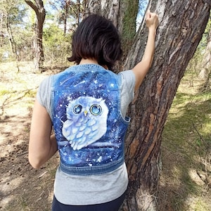 HandPAINTEd vintage casual vest with anime girl with red hair,Frida Kahlo womens vest ,  Commission Portrait On The Jacket for gift ideas