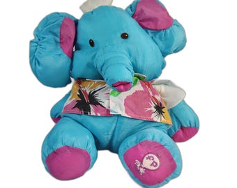 Vintage 1980's Wild Puffalump Blue Elephant Plush Hawaiian Stuffed Animal Toy