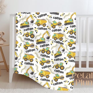 BOY Construction Personalized Baby Blanket Boy Name Custom Blanket Baby Shower Gift for Boy Construction Blanket Tractor Baby Name Blanket