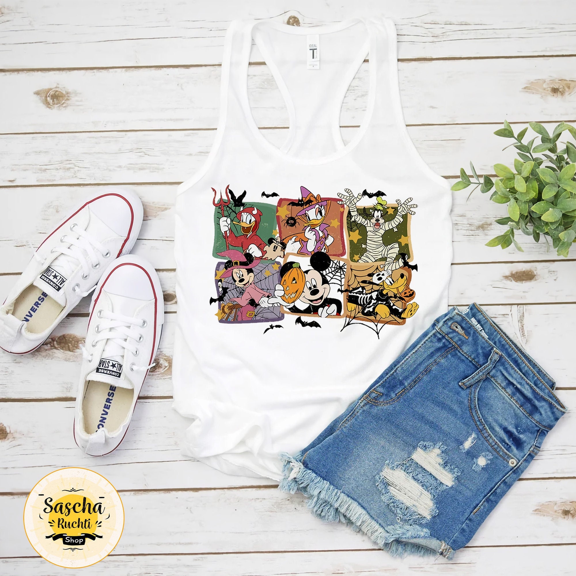 Discover Vintage Disney Characters Halloween Party Tank, Disney Halloween 2022 Shirt, Mickey and Friends Halloween Matching Tank Top