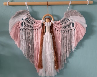 Macramé Angel with mineral stones wall hanging