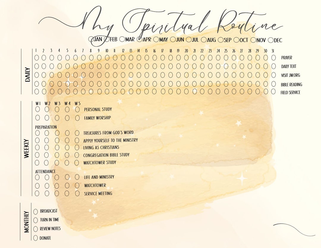 JW Spiritual Routine Tracker Checklist P3- Printable Download - Daily ...