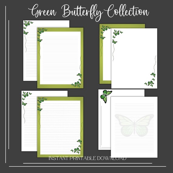 Printable Stationery Set Green Butterfly 8.5x11 Digital Paper | Etsy