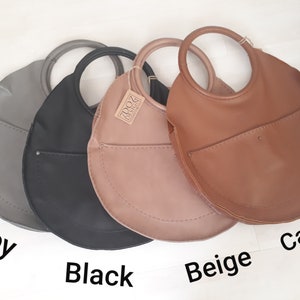 Large Round Real Leather Handmade Design Bag. For Work, Daily XXL Women Slouchy Shoulder, Hand Tote. Personalized Valentine Day Gift To Her. image 6