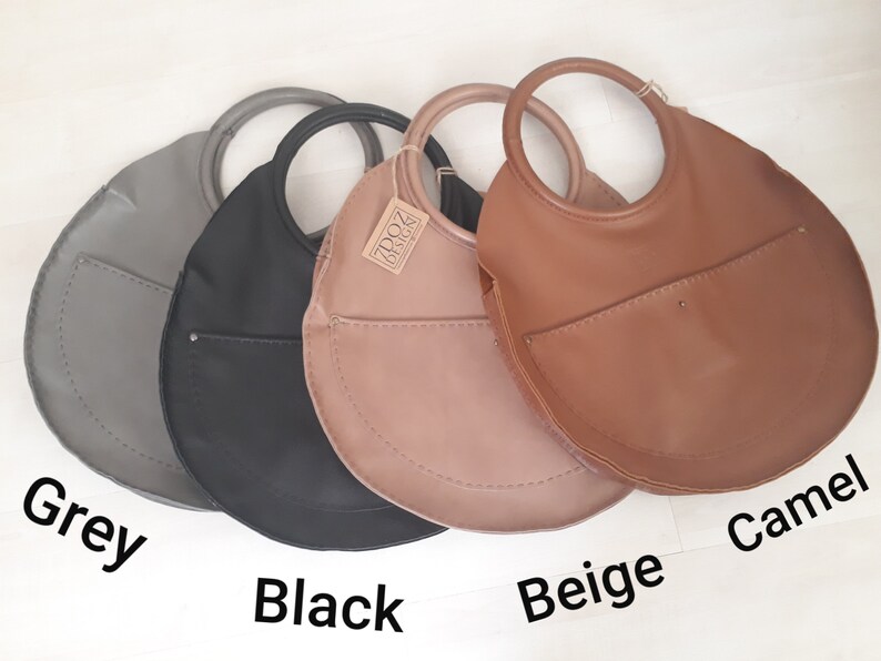 Large Round Real Leather Handmade Design Bag. For Work, Daily XXL Women Slouchy Shoulder, Hand Tote. Personalized Valentine Day Gift To Her. image 6