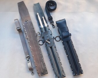 Leather Drum Stick Carrying Holster, Carrier Bag. Shoulder, Cross Or Hip. Valentine's day Gift For Drummer Or Musician. Customized. Men, Him