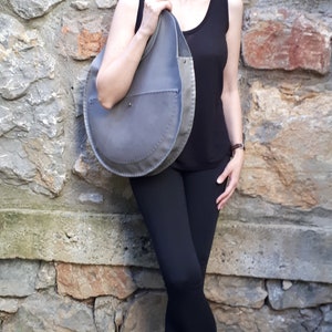 Large Round Real Leather Handmade Design Bag. For Work, Daily XXL Women Slouchy Shoulder, Hand Tote. Personalized Valentine Day Gift To Her. image 8