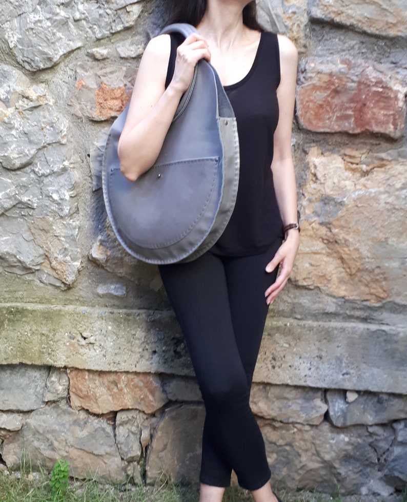 Large Round Real Leather Handmade Design Bag. For Work, Daily XXL Women Slouchy Shoulder, Hand Tote. Personalized Valentine Day Gift To Her. image 8