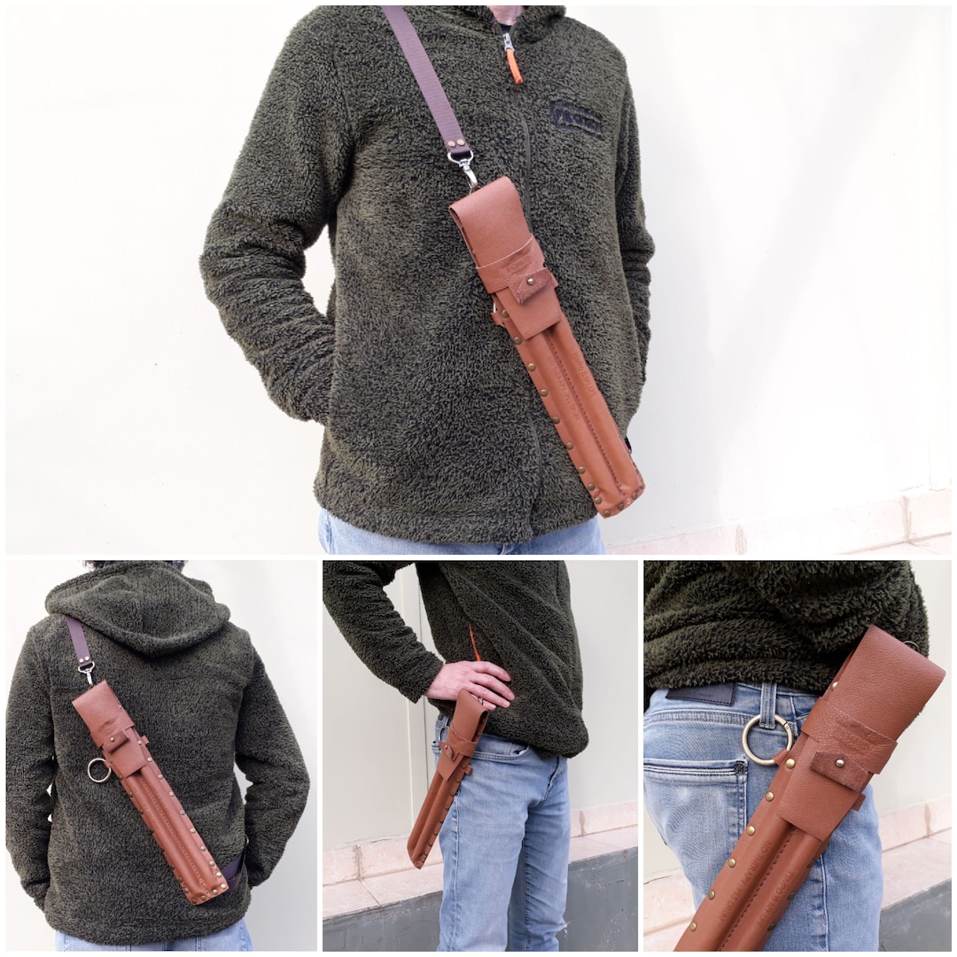Leather Drum Stick Carrying Holster, Carrier Bag. Shoulder, Cross or