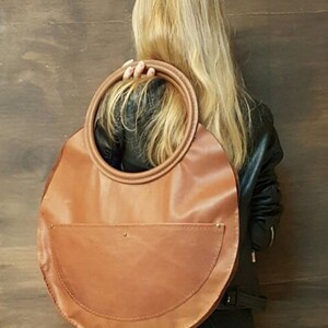 Large Round Real Leather Handmade Design Bag. For Work, Daily XXL Women Slouchy Shoulder, Hand Tote. Personalized Valentine Day Gift To Her. image 7