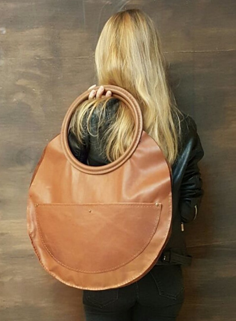 Large Round Real Leather Handmade Design Bag. For Work, Daily XXL Women Slouchy Shoulder, Hand Tote. Personalized Valentine Day Gift To Her. image 7