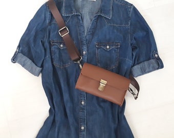 Personalized, Leather Cross Chest And Waist Hip Bag, Hands Free Tiny Women Purse, Valentines Day Gift For Her, For Walk and Travel, Handmade