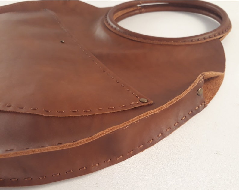 Large Round Real Leather Handmade Design Bag. For Work, Daily XXL Women Slouchy Shoulder, Hand Tote. Personalized Valentine Day Gift To Her. image 4