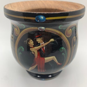 Tango Dancers Wooden Yerba Mate Gourd-Cup. Hand Painted “Filete Porteño” by Argentinian Artist. Unique Gift.