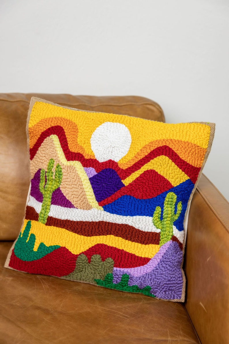 Hand Tufted Punch Needle Pillow Covers. Decorative Embroidered Cushion