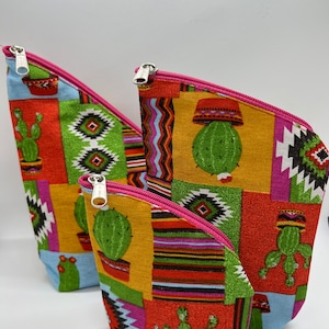 Yerba Mate, Sugar and Mate Gourd Fabric Bags Set.  Yerbera, Azucarera. Set Matero de Tela. Handcrafted. NOA Green Yello Orange Cactus.