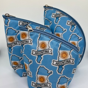 Set de Bolsas de Tela para Yerba Mate, Azúcar y Mate de Calabaza. Yerbera, Azucarera. Set Matero de Tela. Artesanal. Azul, Blanco, Mapa de Argentina.