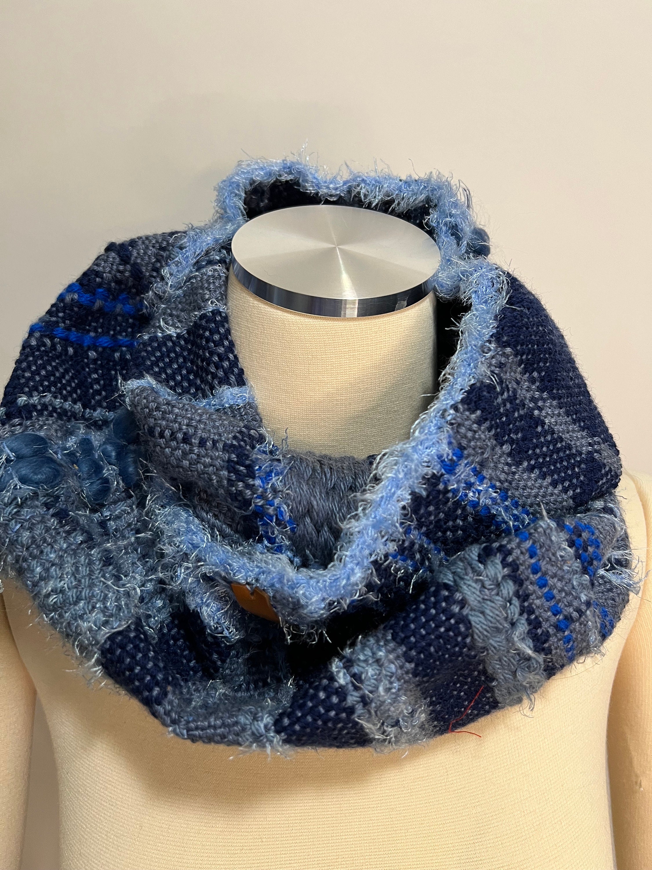 Woven on the Loom Chunky Knit Cowl: Blue Merino Wool Infinity Scarf - Etsy